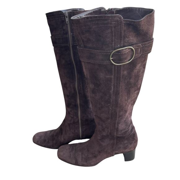 Cole Haan Boots Women Size 8.5 B Brown Suede Buckle Waterproof Heeled Knee Boots - Picture 9 of 16